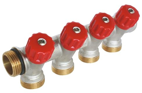 SOMATHERM FOR YOU, Collecteur de distribution 4 sorties easy lock 3/4 avec vannes, entraxe 40mm, étanchéité par joint torique, idéal pour installations sanitaires et chauffage