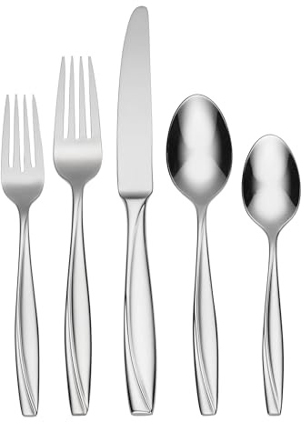 Oneida Silverware Set, Camlynn Mirror 20-Piece Everyday Flatware Set, Service For 4, 18/0 Stainless Steel, Knives Spoons And Forks Sets, Dishwasher Safe, Home and Kitchen Utensils(Silver, 20 Piece)