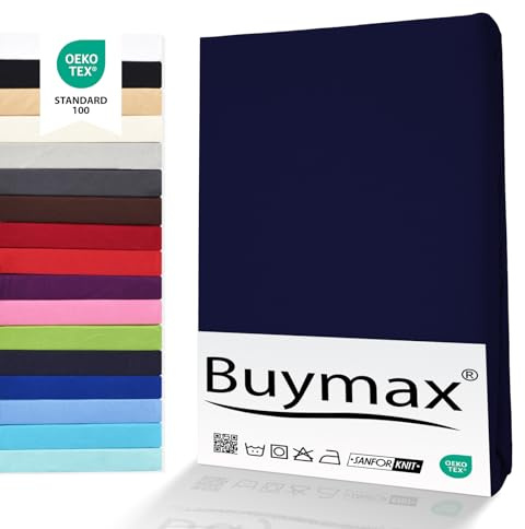 Buymax® Sábana Bajera Ajustable 160x200 cm – 100% Algodón Jersey, Bolsillo Profundo 30 cm con Goma Elástica, Azul Marino