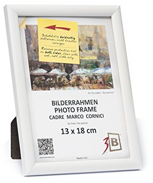 3-B Bilderrahmen ULM 13x18 cm - weiß - Holzrahmen, Fotorahmen, Portraitrahmen mit Acrylglas