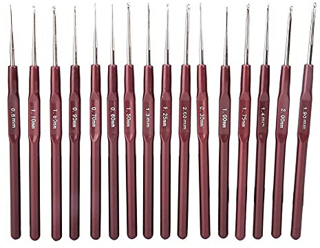 Virknålset med Plasthandtag, 16 Stycken Metallnålar för Virkning och Stickning, 0,5-2,5 mm