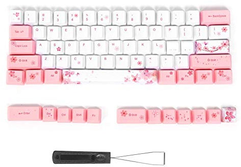 943 Mechanical Keycap, 73PCs Sublimation Keycaps with Shaft Puller, PBT PC Parts with Cute Pattern, Keyboard Accessory(6064 Cherry-Blossom)