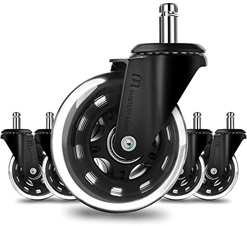 Mastery Mart Bürostuhl Rollen, 5er-Set, Bürostuhlrollen, 10mm x 22mm Stift, Hartbodenrollen, Ersetzen Bodenschutzmatten, Passend Für 1KEA, Schwarz