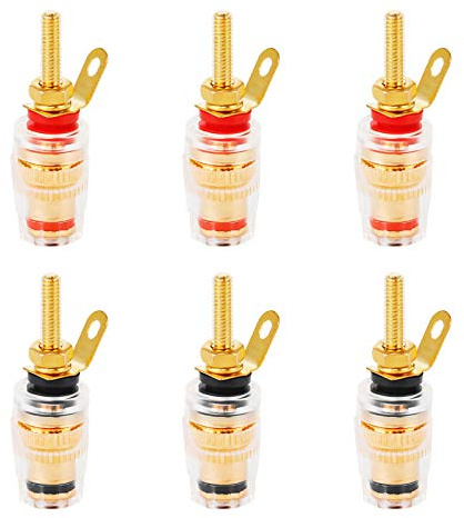 Jubaopen 6 Stück Videolautsprecher Terminal Anschlüsse 4mm Bananenstecker Adapter vergoldet Bananen-buchse Lautsprecher Terminal Bananen Buchsen Lautsprecher Polklemme Anschluss Anschlussklemmen
