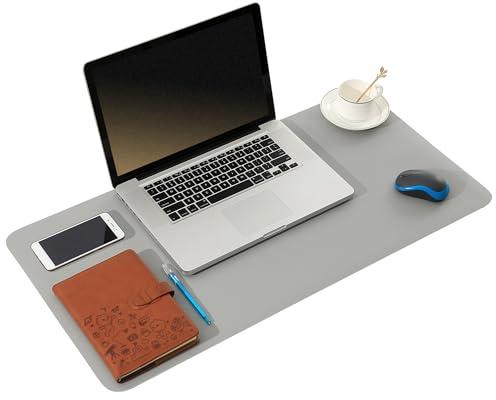 ARNTY Schreibtischunterlage Leder,Groß Laptop Tischunterlage Schreibtisch Unterlage,Ultradünnes Schreibtischmatte aus PU-Leder,Desk Mat für Büro-oder Heimbereich (Grau&Hellgrau, 80 * 40cm)