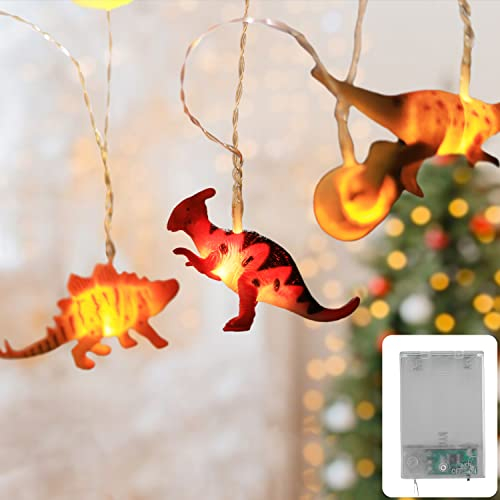 CozyHome Dino Lichterkette Kinderzimmer Deko Junge - 12 LED Figuren & 3m Batteriebetrieben I Bett Hausbett Junge Mädchen Kinder Lichterketten I Deko Kinderzimmer Lichterkette Kinderwagen Dino Laterne