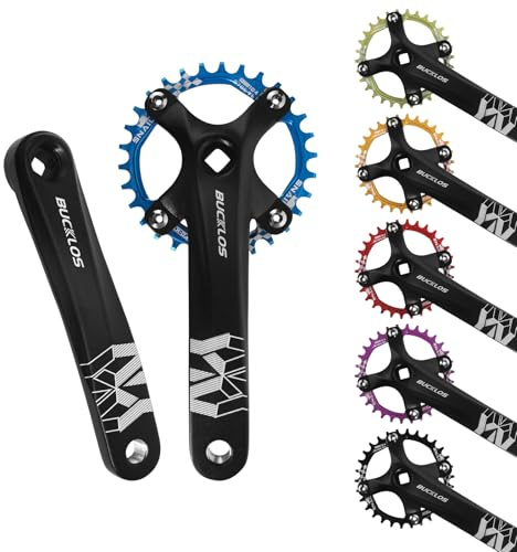 BUCKLOS 104 BCD 30T Mountain Bike Single Speed Crankset，170mm Square Taper Crankset with Narrow Wide Teeth Round Chainring（Six Color）,Bicycle Crank Arm Set
