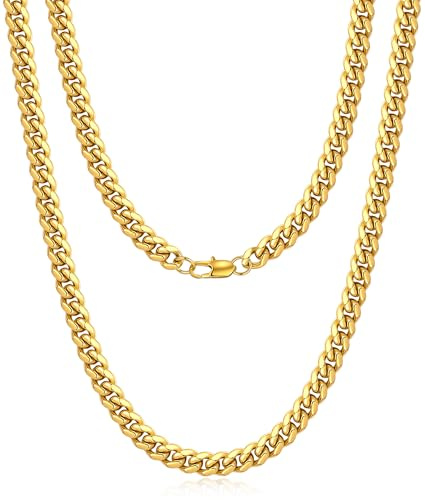 Jewlpire Gold Chain for Men, 4mm Cuban Link Chain Necklace for Men, 18K Gold Plated Gold Chains, Mens Chains Necklaces 18 Inch