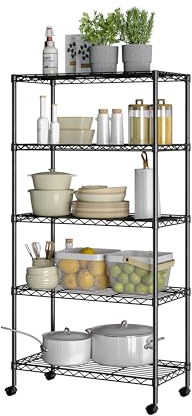 Seville Classics Solid Steel Wire Shelving Storage Unit Adjustable Shelves Organizer Rack, for Home, Kitchen, Office, Garage, Bedroom, Closet, Black, 5-Tier, 30 W x 14 D (New Model)