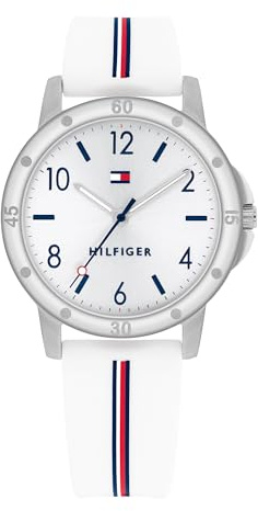 Tommy Hilfiger Orologio da Ragazza con Quadrante Argento, Cinturino in Silicone Bianco, Cassa Argento 32mm, Movimento al Quarzo a 3 Lancette, Resistenza all’acqua di 3 ATM - 1720014
