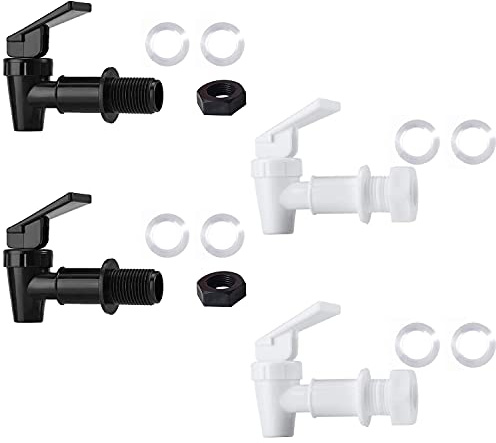 HUINING Llave de agua de plástico libre de BPA, grifo de agua de repuesto para encimera,jarra de agua dispensador de jarra de agua (2 negro y 2 blanco)