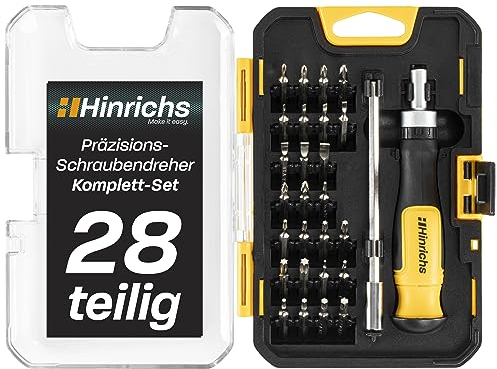 Hinrichs Set di Cacciaviti di Precisione da 28 Pezzi con Cricchetto e Prolunga - Cacciavite Phillips/a Taglio e Torx - 26 Punte CrV e Adattatore Magnetico - Set di Utensili Meccanici di Precisione