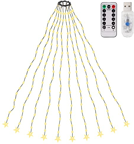 SALCAR 2m Christbaumbeleuchtung mit Ring, Weihnachtsbaum Lichterkette mit 10 Girlanden, 200 LED Lichterkette für Baum, Tannenbaum, Grüngürtel, Busche - Warmweiß