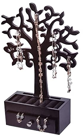 Arbre à bijoux avec tiroir - Noir - Boîte à bijoux en bois