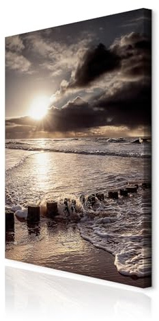 decomonkey Bilder Strand Sonnenuntergang 40x60 cm 1 Teilig Leinwandbilder Bild auf Leinwand Vlies Wandbild Kunstdruck Wanddeko Wand Wohnzimmer Wanddekoration Deko Meer Natur Landschaft Wolken