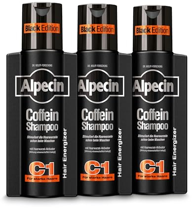 Alpecin Coffein-Shampoo C1 Black Edition - 3 x 250 ml - mit neuem Duft | Natürliches Haarwachstum für Männer | Energie für kräftiges Haar | Haarpflege für Männer - Made in Germany