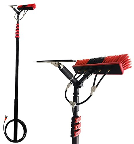 Fensterputzer mit Teleskopstiel, 3.6 - 10.8M Teleskopstange Fensterreinigung Wasser mit Rakel,Photovoltaik-Reiniger Spezialreiniger, Teleskop Reinigungs Set für Reinigung Fenster Terrasse (10.8M)