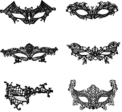 Spitze Maske Sexy Lace Augenmaske 6 Stück Venezianische Maske Damen Lace Maske Schwarz Augenmaske für Fasching Maskerade Masquerade Halloween Karneval Cosplay Party Kostüm Ball Gothic Gesichtsmaske