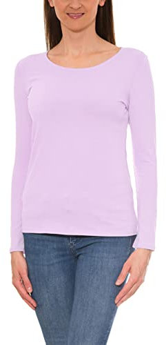 Alkato Damen Langarm Shirt mit O-Ausschnitt, Farbe: Lila, Größe: XL