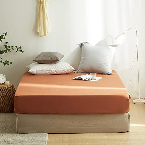 Sedefen Jersey Premium Spannbettlaken 180x200cm Boxspringbett Topper Mikrofaser Superweiches Leintuch Bettlaken Spannbetttuch Karamell Orange für Matratze bis 30 cm hohe