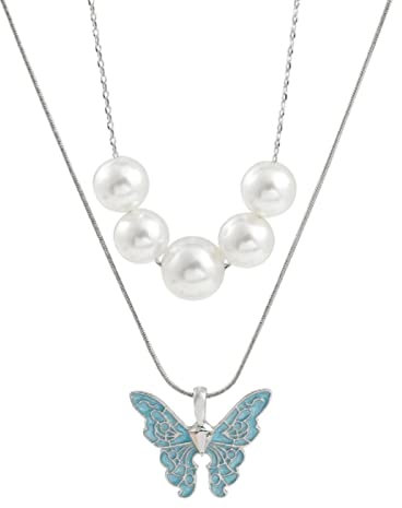 YAHOYA Vintage Mode Femmes Colliers Papillon Thai Pop Papillon Collier Perle Double Multicouche Collier Choker Bijoux Gril Cadeau