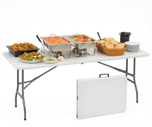 Tavolo Salvaspazio Pieghevole Da Giardino Bianco 183x76 Cm Tavolo Richiudibile Da Campeggio Resistente Con Maniglia Per Trasporto In Hdpe Da Balcone Terrazza Campeggio (Bianco) tavolo da catering