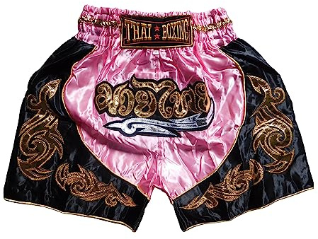Rosa sportiga juniorshorts för muay thailändsk boxning – perfekta kickboxningsbyxor för pojkar och flickor (barn) – perfekt för gym, sport och fitness, ROSA, 4-6 år