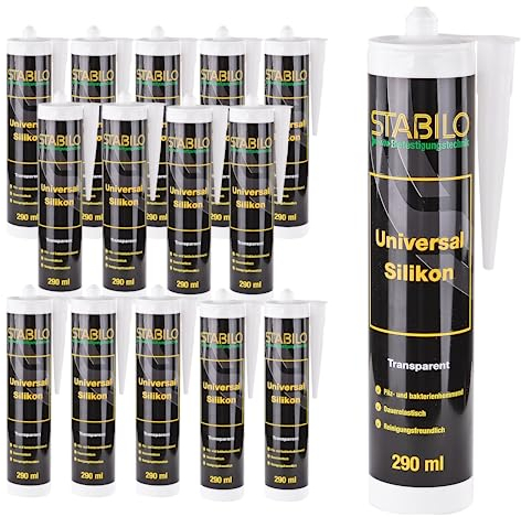 15x Universal Silikon transparent 290ml | Sanitärsilikon Bausilikon | Dichtstoff für innen & außen | 15 Stück