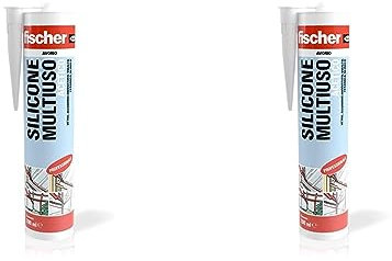 Fischer Silicone Acetico Multiuso SAM 280 Avorio, Sigillante Antimuffa per Vetro, Alluminio, Smalto, Ceramica, Adatto per Bagno e Cucina, 9355 (Confezione da 2)