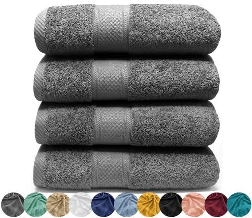 LEBENGOOD Set 4 Asciugamani da Bagno e Viso 4 Pezzi Morbidi Assorbenti Resistenti 50x90 cm 100% Cotone Spugna Americana Premium di Lusso Certificato OEKO-TEX®