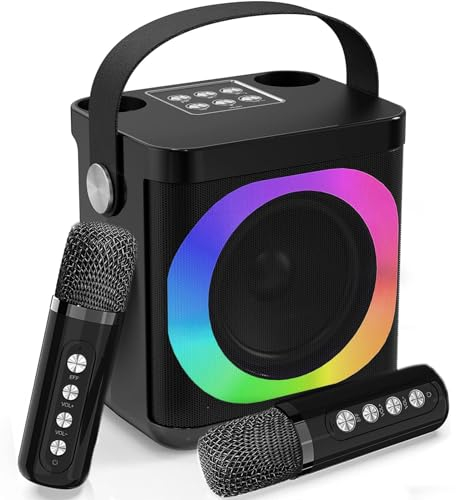 Macchina karaoke con 2 microfoni, karaoke professionale completo,altoparlante portatile Bluetooth con luci a LED, TF/USB, AUX, karaoke con microfono per feste e adulti, regalo per amici e parenti