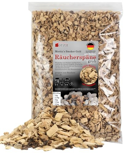 Moritz 0,85 kg trucioli di faggio con chiodi di garofano grossolano, 6 – 12 mm, affumicatura a freddo di pesce, carne, salsiccia, formaggio, verdure, anche per barbecue, barbecue – farina affumicata