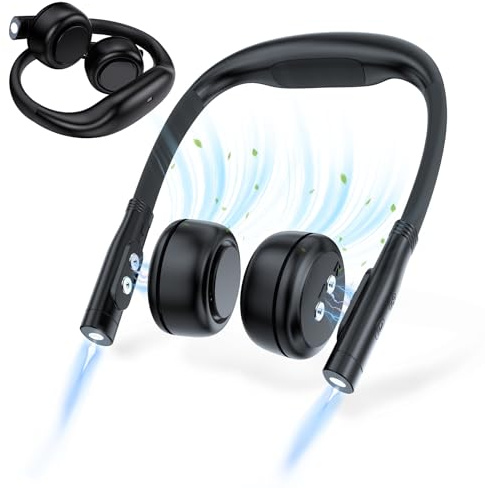 Lopnord Ventilador de cuello portátil con luz nocturna, ventilador recargable ajustable con 3 niveles de velocidad, silencioso, ventilador de cuello colgante para mujeres y hombres