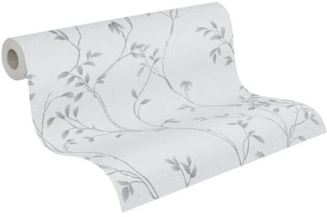 A.S. Création Pure Elegance Vliestapete mit floralem Muster 0,53 x 10,05 m – Grau, Hellgrau - Tapete mit Blumenranken Made in Germany - 397674