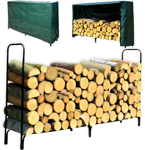 Ose Serre à bûches en Acier Robuste avec bâche de Protection - Stockage Optimal de Votre Bois de Chauffage - 200 x 115 x 36 cm - Multi-colored