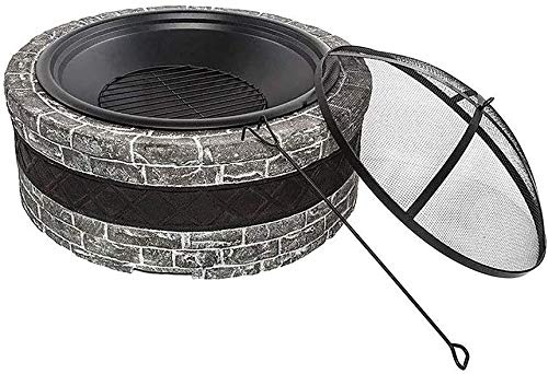 Bracieri a legna da esterno Braciere a legna da esterno rotondo 34 per giardino esterno, patio, cortile, cortile, stufa a legna, ciotola da interno, in ghisa, con coperchio, barbecue, cucina per