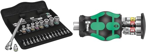 Wera 05004018001 8100 SA 8 Zyklop Metal Ratchet Set with Switch Lever, 1/4 Drive, Metric 28 Pieces & Kraftform Kompakt Stubby Magazine 2, 6 Pieces, 05008874001