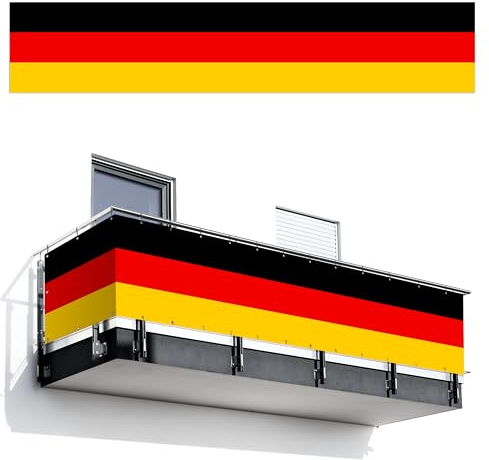 MuchoWow© Balkon Sichtschutz Einseitig Groß PVC Terrassen Garten Windschutz | 100x500 cm - ohne bohren Wetterfest für Zaun Terrasse Sichtschutzmatte Outdoor Deko Deutsch - Flagge - Deutschland