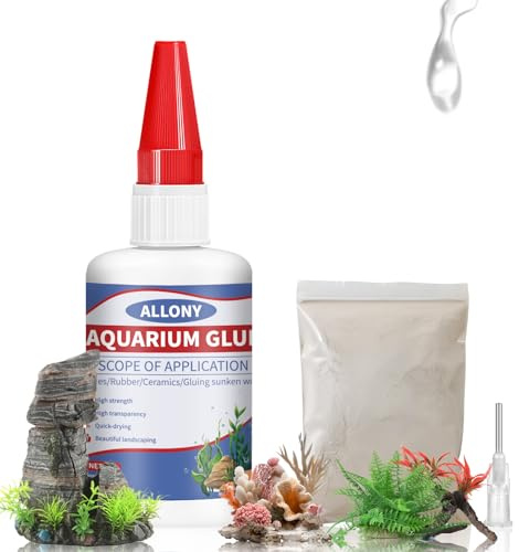 Allony Aquarium Glue, Aquarium Glue Plants for Rocks, Aquascaping Clear Sealant, Fast Curing, Suitable for Driftwood, Stone and Aquatic Plants-60g (B)