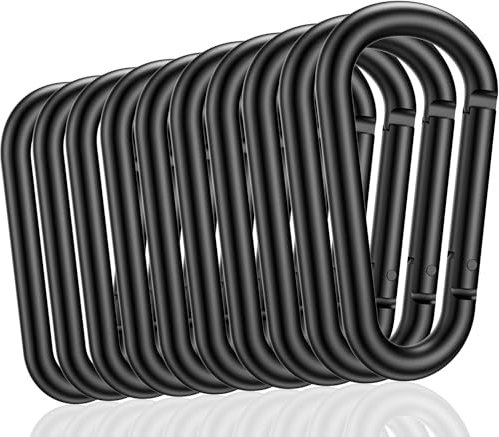 pullther 10 Stück Aluminium Karabinerhaken, 75mm/2.95'' Karabinerhaken groß, Korrosionsbeständige D-Ring Karabiner Schlüsselanhänger für Outdoor Sport, Wandern, Camping, Angeln - Schwarz