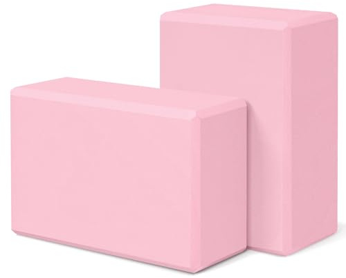 Yoga Block 2 Pack 9x6x3, Sturdy Yoga Foam Blocks, High Density & Non Slip Surface for Pilates & Stretching, Fitness Accessories for Stability & Balance (Pink)