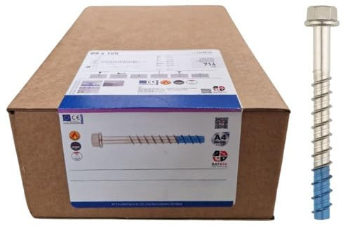 BATIFIX Betonschraube Sechskantkopf mit angepresster Scheibe Edelstahl A4 ETA Zulassung Option 1 für gerissenen und ungerissenen Beton Schraubanker (Ø8 x 80, 5, stück)