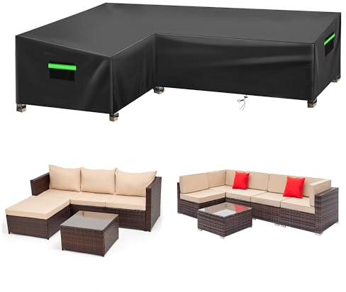 Neuradical Housse de protection pour salon de jardin en forme de L, housse de protection pour salon de jardin en rotin imperméable pour canapé d'angle (Noire, 210x260x87x80/66cm)