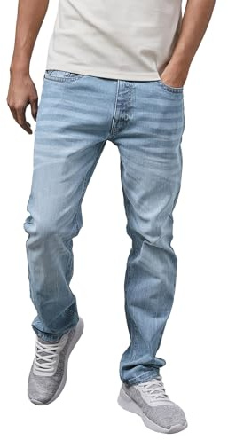 Enorsia Jean pour homme en coton mélangé avec bouton et braguette zippée, design à 5 poches et tissu extensible confortable au toucher, bleu clair, 52