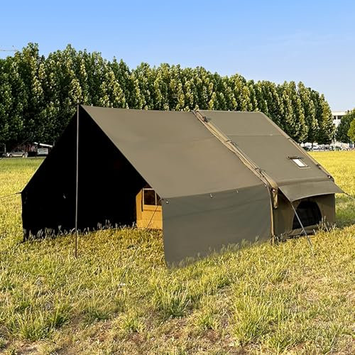 SSLW 4-Jahreszeiten-Kabinenzelt aus Baumwolle mit Netz und Kaminfenster,Aufblasbare Campingzelte mit Handpumpe, 6,3㎡-Luftzelte mit Vordach, einfach aufzubauendes aufblasbares Zelt