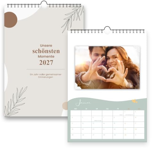 Fotokalender 2026 zum Selbergestalten - DIN A4 DIY Bastelkalender mit Ringbindung für eigene Fotos - Inklusive Feiertagen & Geburtstagsplaner - Personalisiertes Geschenk