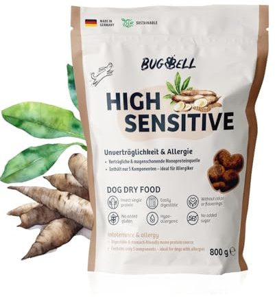 BugBell 800g Premium Trockenfutter Schonkost, Nur fünf Komponenten, Hypoallergen, für Allergikerhunde, Insekten Hundefutter bei Ausschlussdiäten