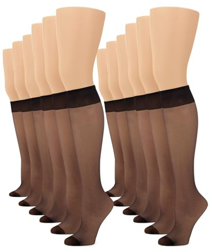 G&Y 12 Pairs Women's Sheer Knee High - 15D Nylon Stockings with Reinforced Toe (12 Black)