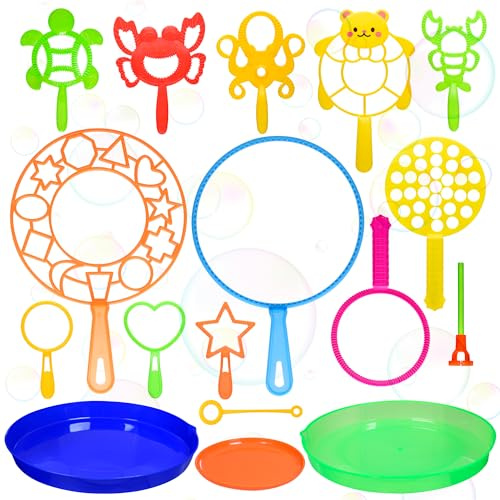Bubble Wands Set for Kids,17 pcs Assorted Bubble Wands with Tray, Big Bubble Maker Wand for Kids Summer Outdoor Games,Birthday Party,Family Event,Gifts for Bubble Lovers