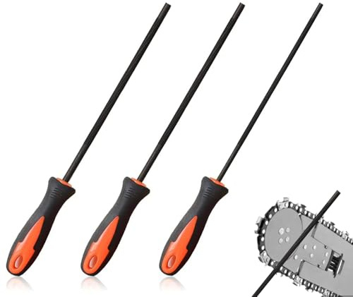 3 Stück Kettensäge Schärfen, Feile für Kettensäge, Pferd Kettensägefeile mit Griff, Gibt es 3 Größen von 4.0mm, 4.8mm, 5.5 mm, Feile Kettensäge für Kettensägen